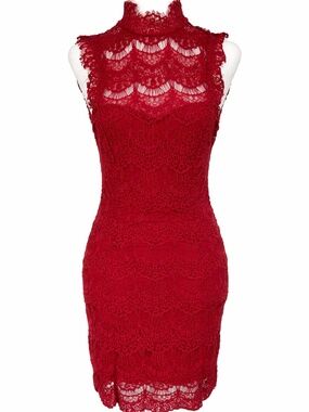 Free People Red Lace Open Back Halter Dress XS NWT Bodycon Mini